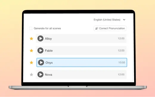 Visla's AI Voiceover feature for adding natural-sounding voiceovers to videos.